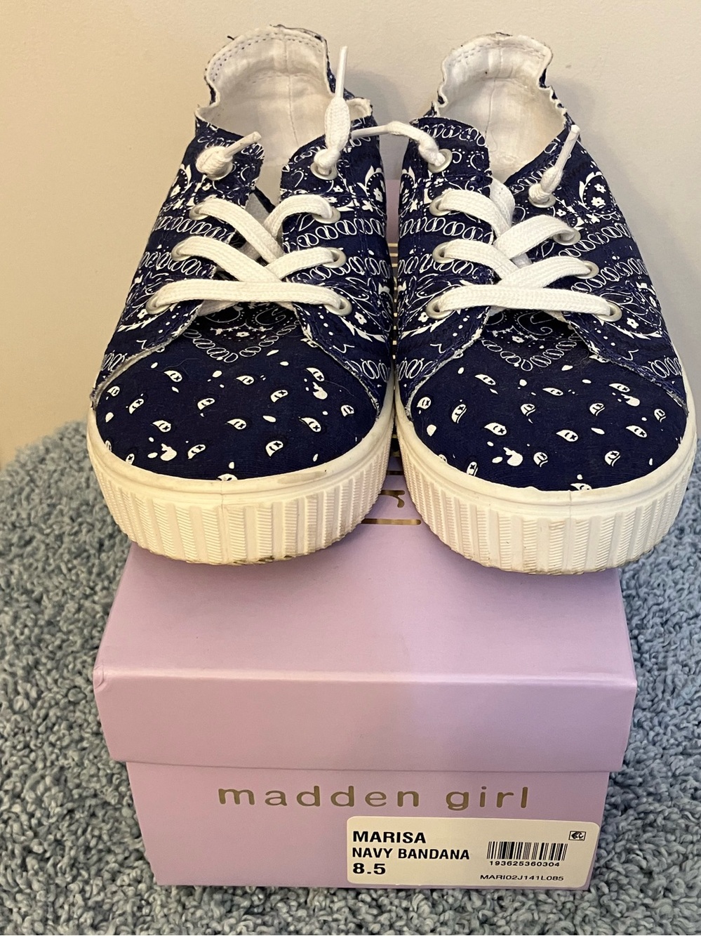 Madden Girl Navy Bandana-Print Canvas Sneakers